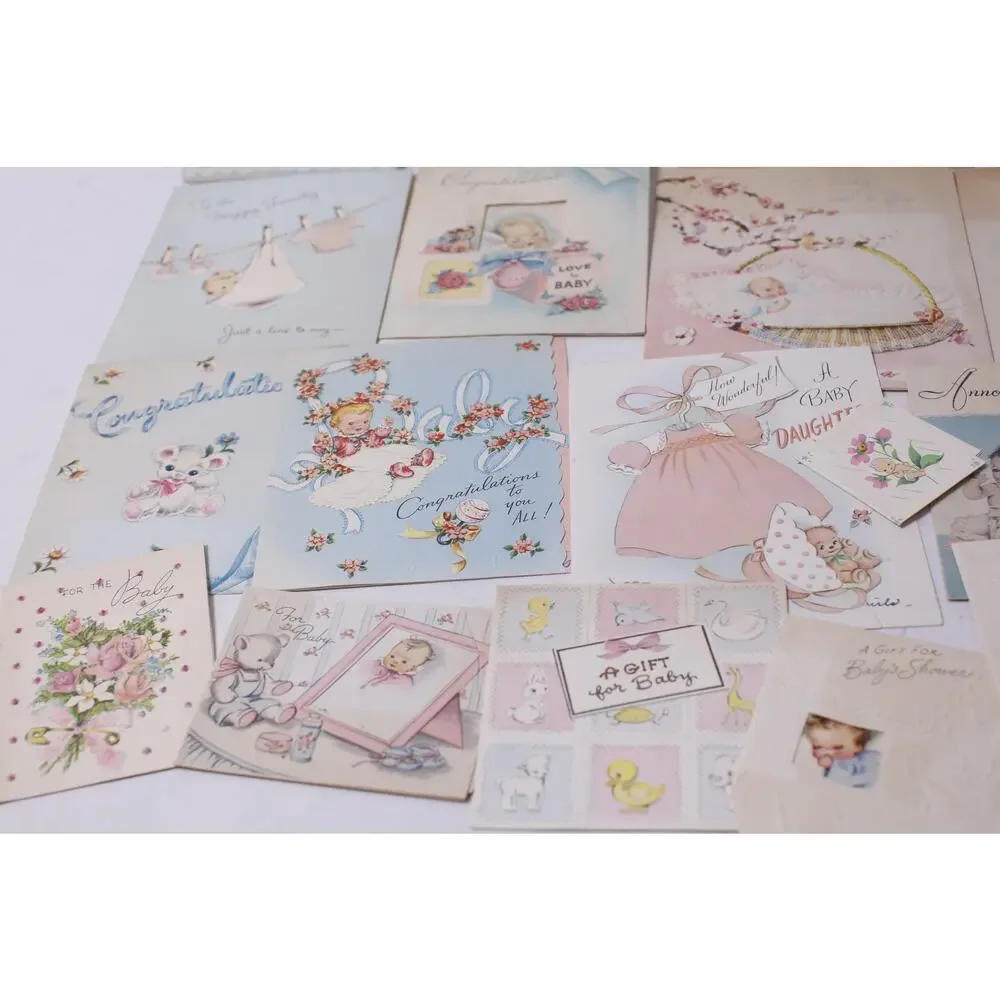 40s 50s New Baby Greeting Card Lot Scrapbooking Craft Collectible~260612-WH 1112